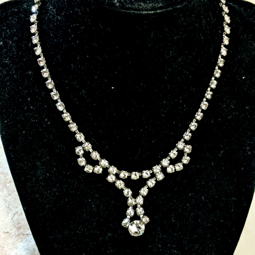 Vintage Clear Rhinestone Drop Necklace